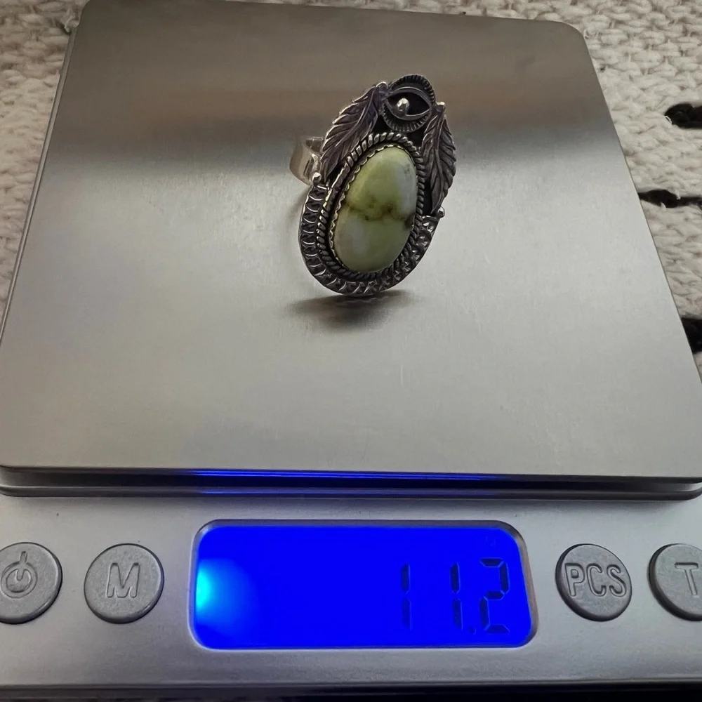 ❤️ Palomino Variscite 925 Navajo Decorative Silverwork Ring 11.2g Adjustable Sz - Picture 6 of 13
